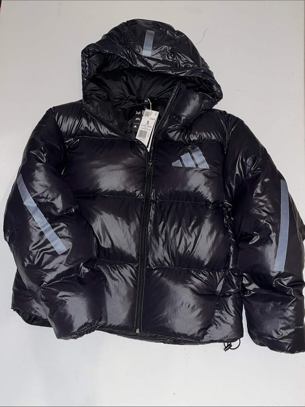adidas ZNE Puffer Down Jacket Mens S JL6905 hood Full zip Black Duck $240